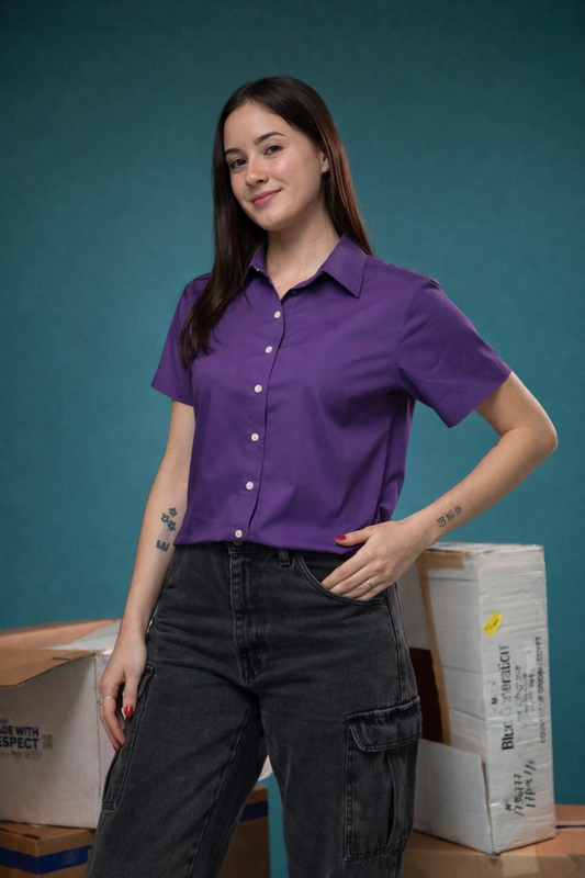 Ladies’ Short Sleeve Superblend Poplin Shirt with Bone Buttons
