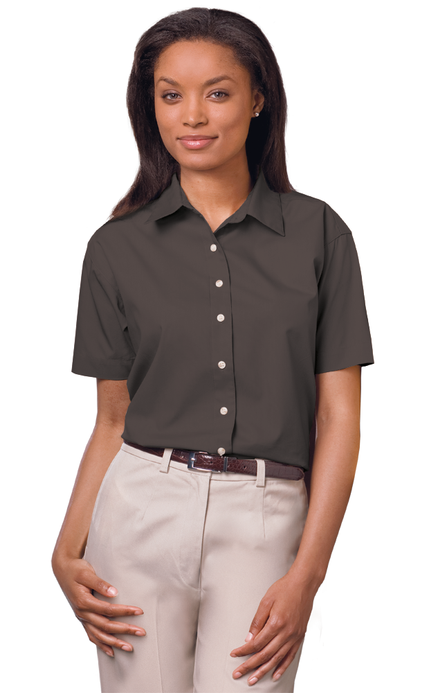 Ladies’ Short Sleeve Superblend Poplin Shirt with Bone Buttons